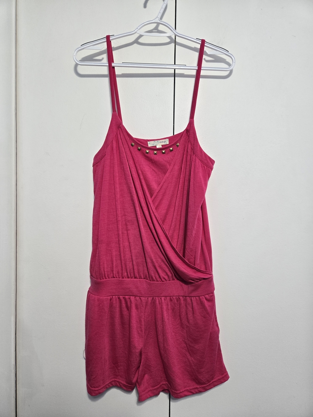 Energie Pink Studded Surplice Romper Size Large Sleeveless Pockets